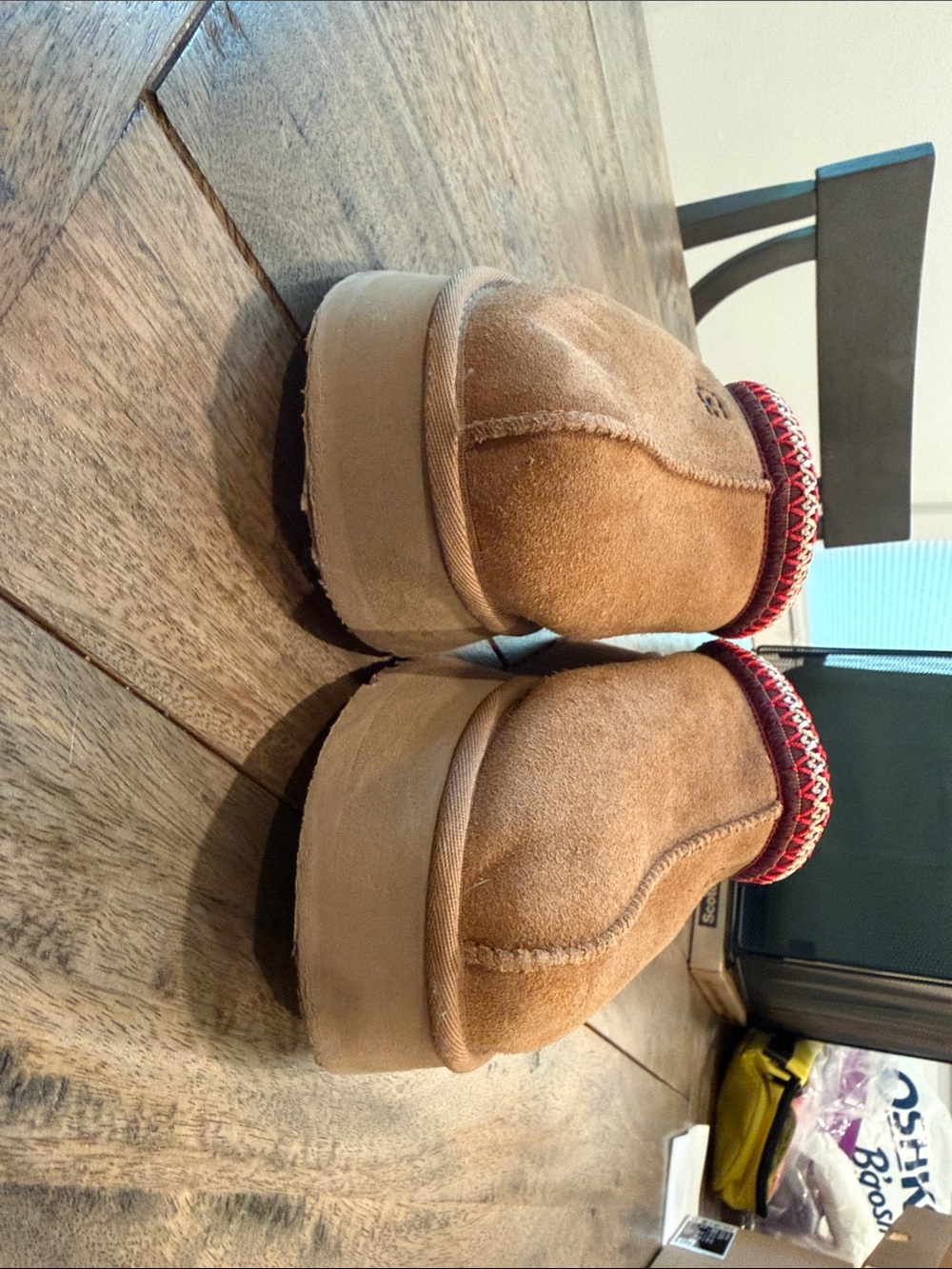 UGG Chestnut Suede Slip-On Platform Slippers with Red Trim - Picture 5 of 6